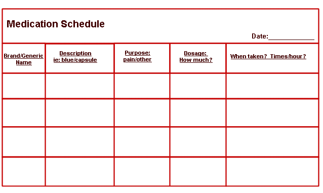 Medication Schedule Chart Printable